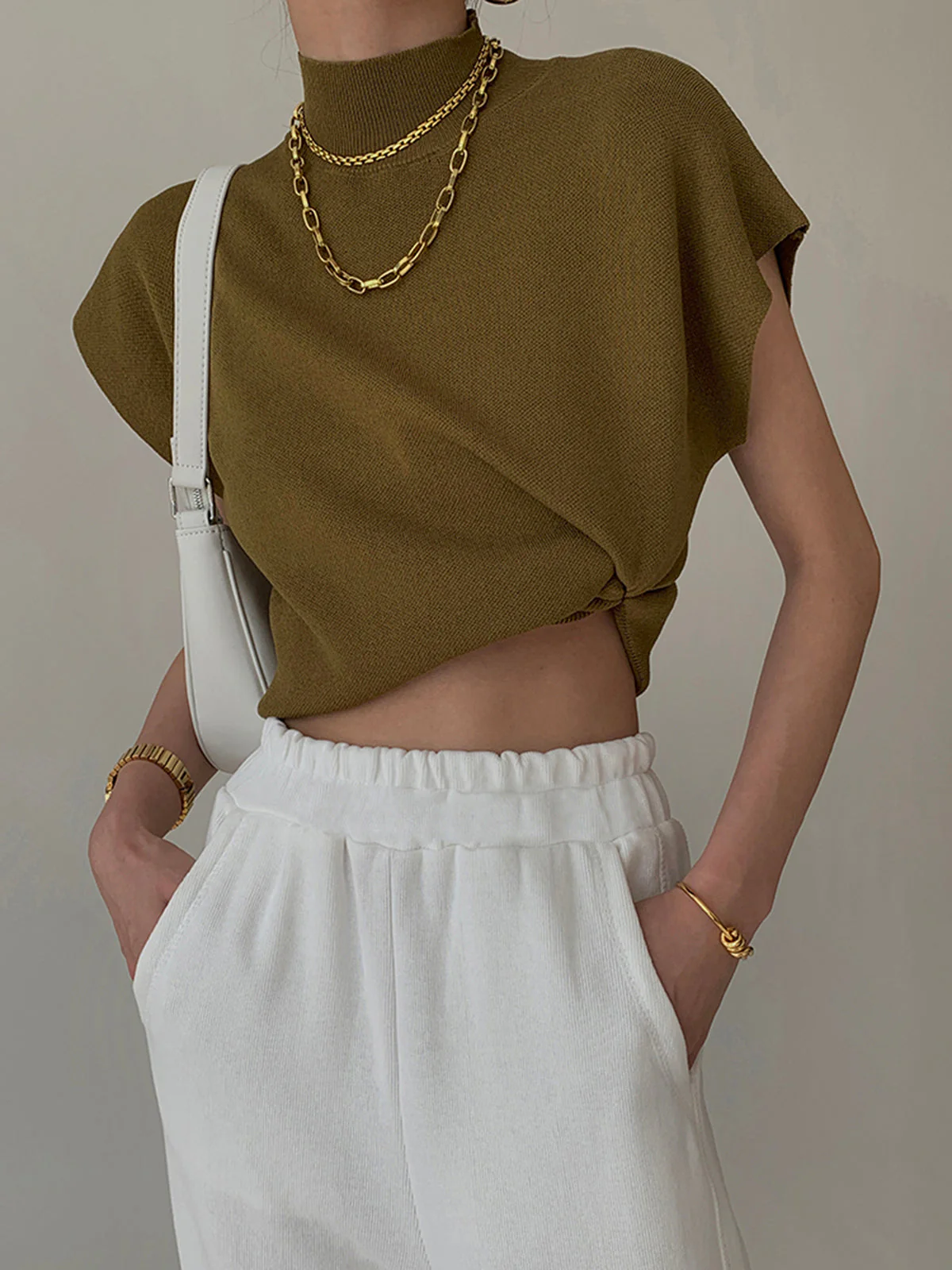 Noira | Women's Mock Neck Sleeveless Top Padded Shoulder Vest - Image 3