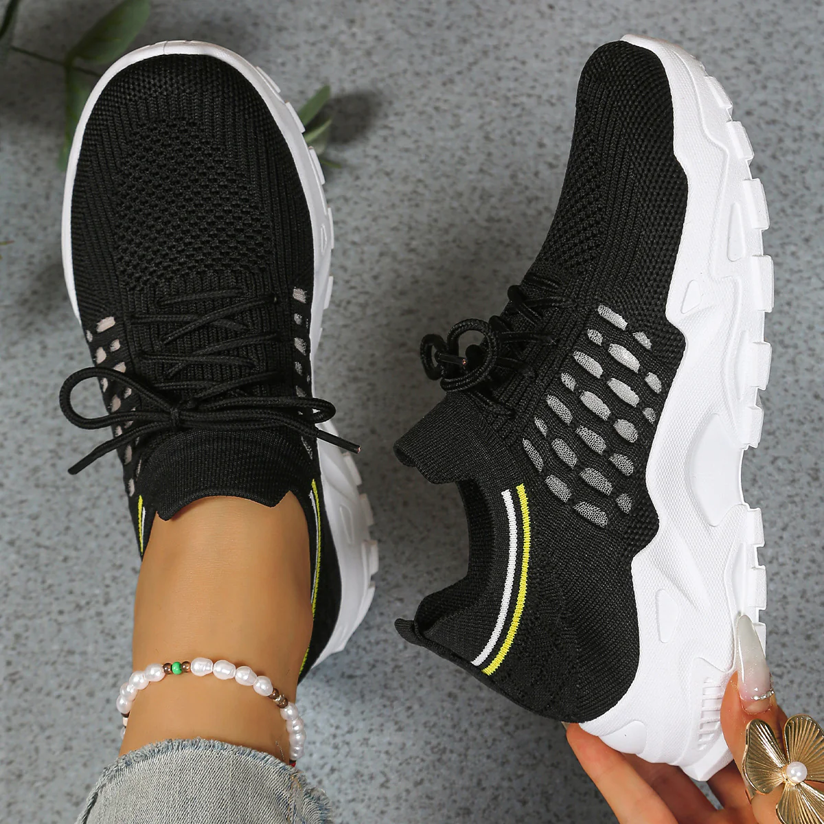 Nova | Women's Chunky Sole Mesh Lace-Up Walking Sneakers - Image 2