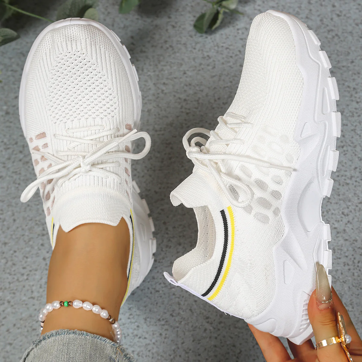 Nova | Women's Chunky Sole Mesh Lace-Up Walking Sneakers - Image 3