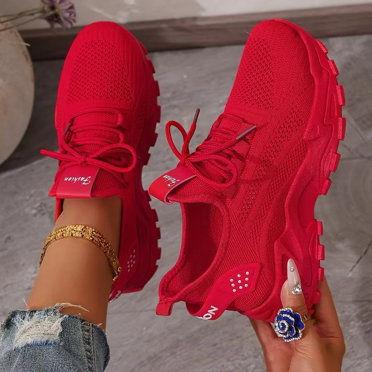Nova | Women's Chunky Sole Mesh Lace-Up Walking Sneakers - Image 4