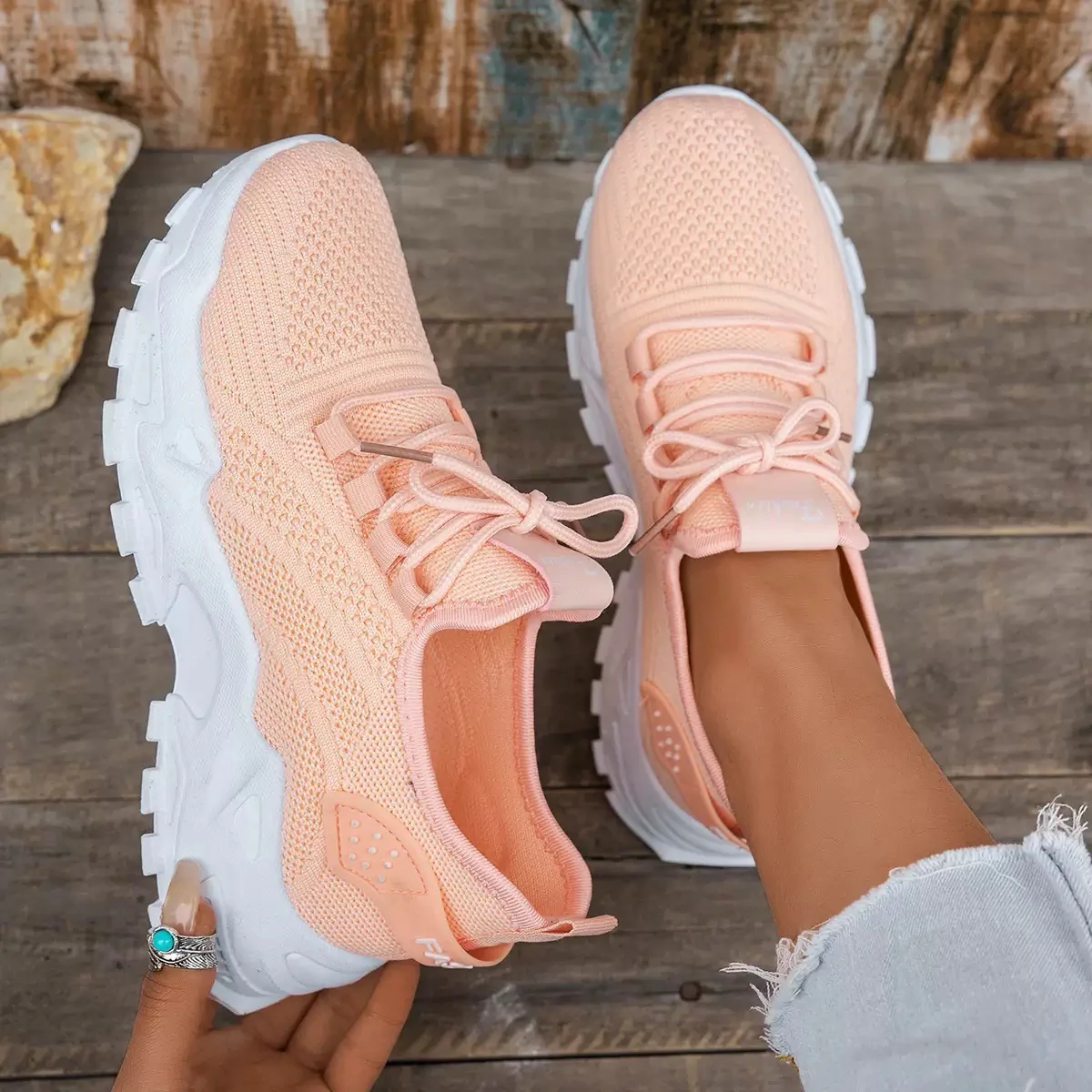 Nova | Women's Chunky Sole Mesh Lace-Up Walking Sneakers - Image 5