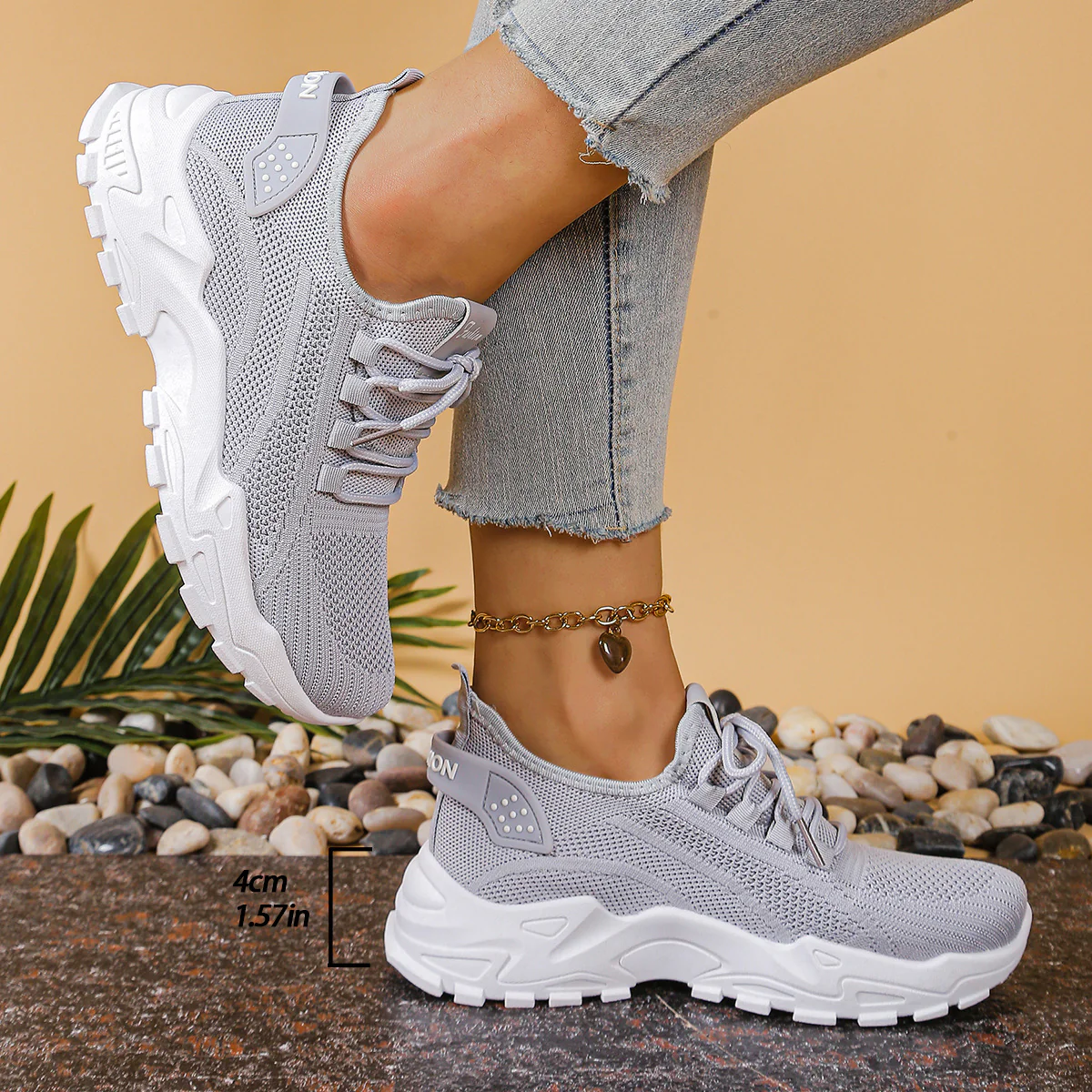 Nova | Women's Chunky Sole Mesh Lace-Up Walking Sneakers - Image 6