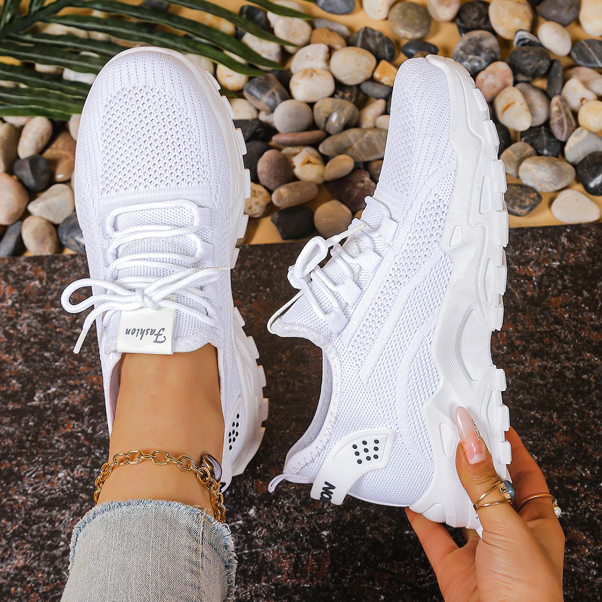Nova | Women's Chunky Sole Mesh Lace-Up Walking Sneakers - Image 9