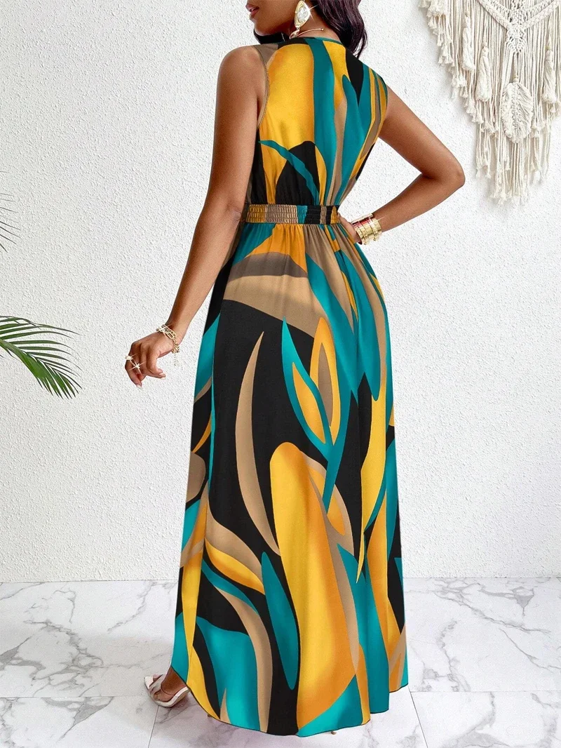 Nova | Women's V-Neck Sleeveless Abstract Print Maxi Dress - Image 2