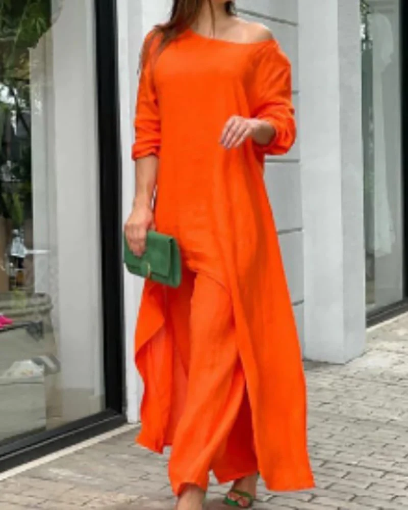 Oasis | Women's Two Piece Set Longline Tunic Wide Leg Pants - Image 10