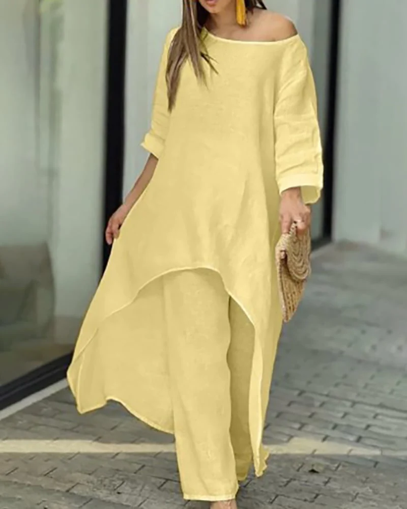 Oasis | Women's Two Piece Set Longline Tunic Wide Leg Pants - Image 12