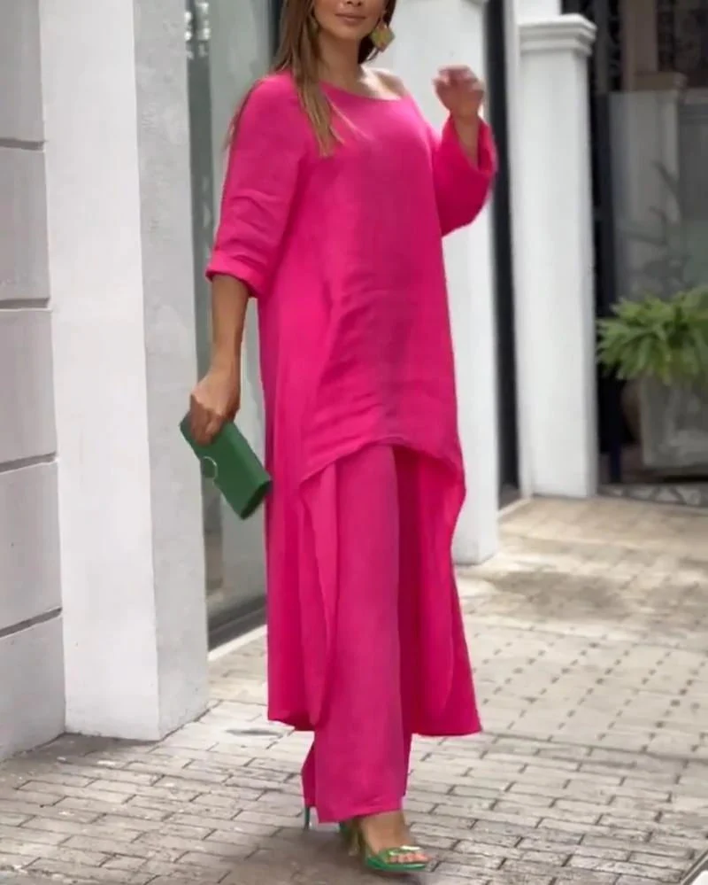 Oasis | Women's Two Piece Set Longline Tunic Wide Leg Pants - Image 14