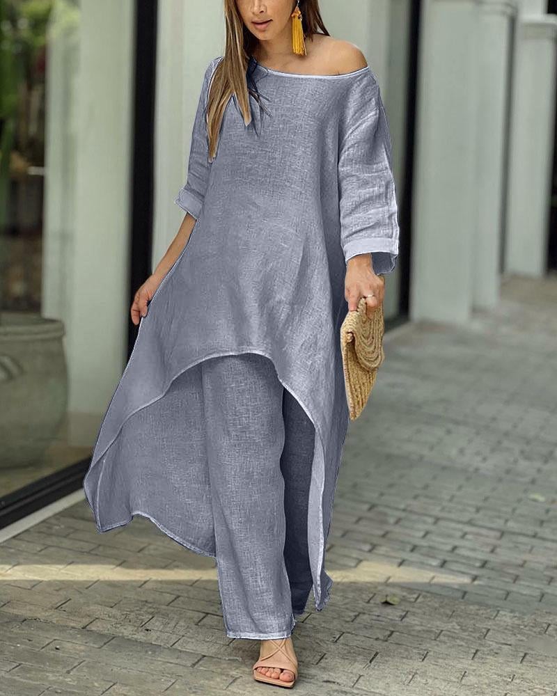 Oasis | Women's Two Piece Set Longline Tunic Wide Leg Pants - Image 5