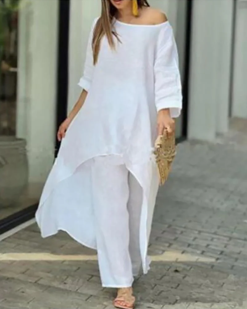Oasis | Women's Two Piece Set Longline Tunic Wide Leg Pants - Image 6