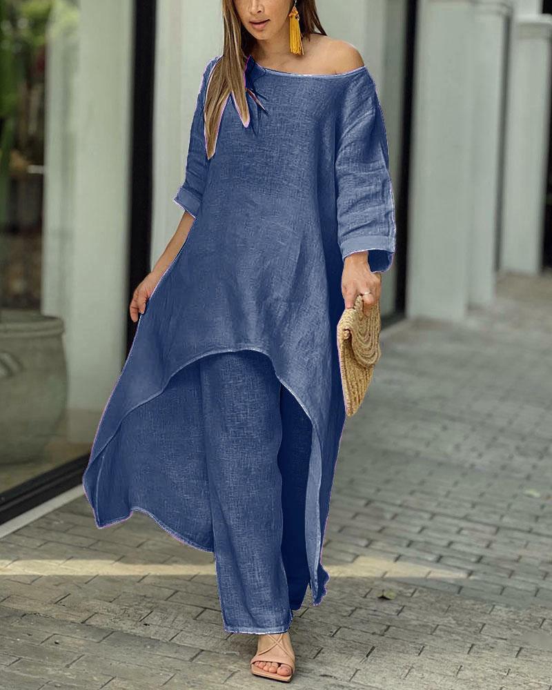 Oasis | Women's Two Piece Set Longline Tunic Wide Leg Pants - Image 7