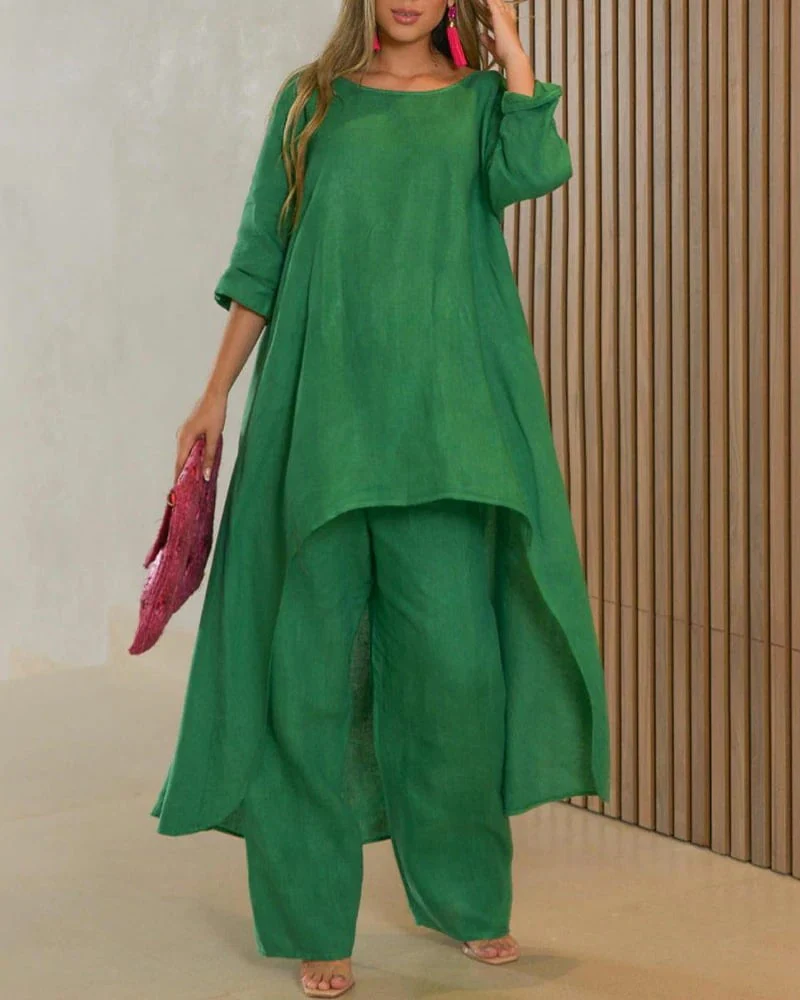 Oasis | Women's Two Piece Set Longline Tunic Wide Leg Pants - Image 8