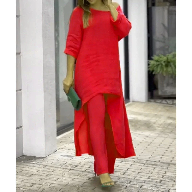 Oasis | Women's Two Piece Set Longline Tunic Wide Leg Pants - Image 9