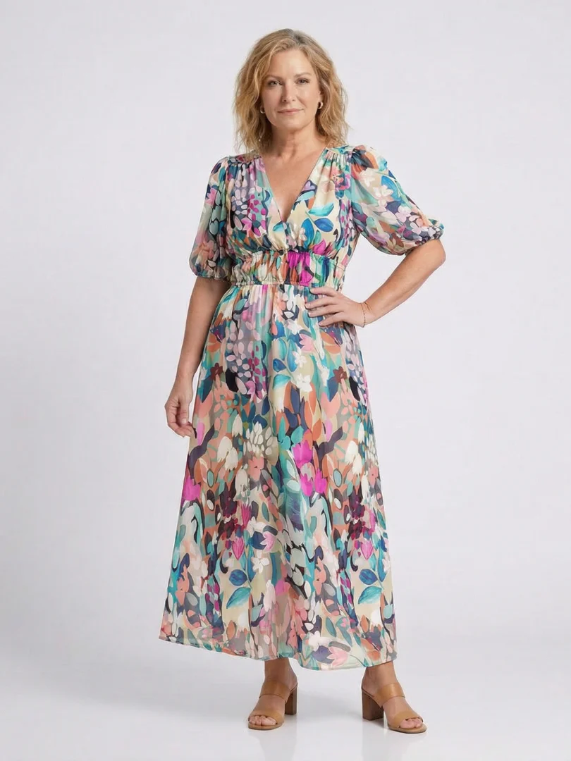 Octavia | Women's Floral V-Neck Midi Dress - Image 3