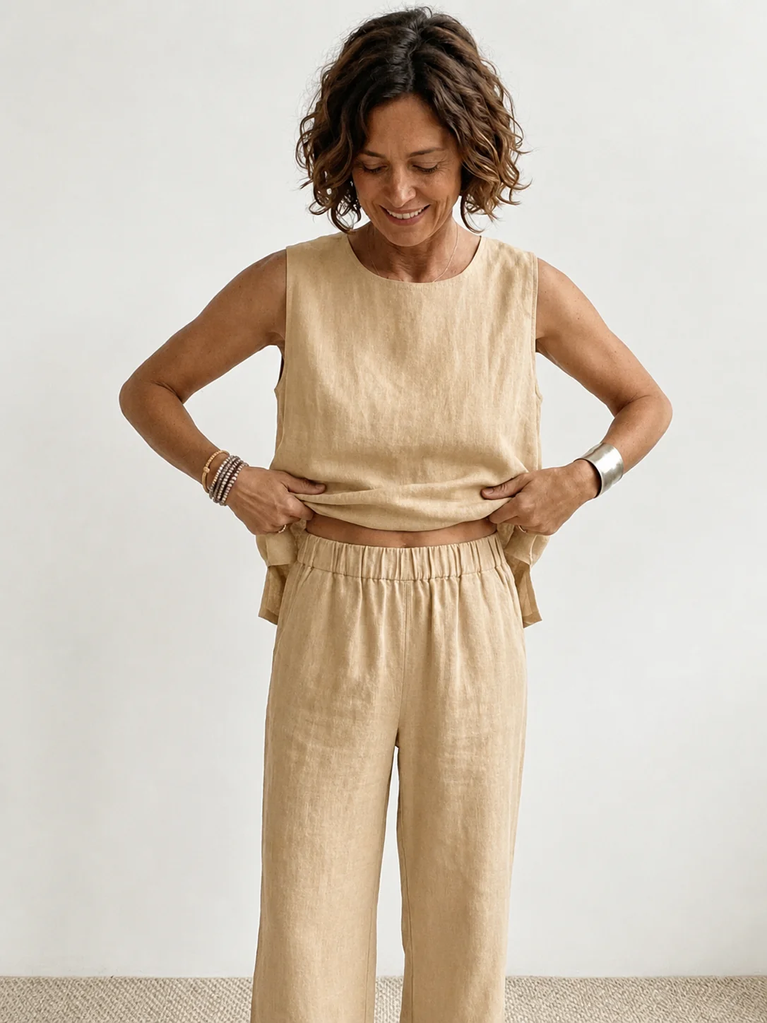 Olivia | Women's Sleeveless Tank Top and Wide-Leg Pants Set - Image 11