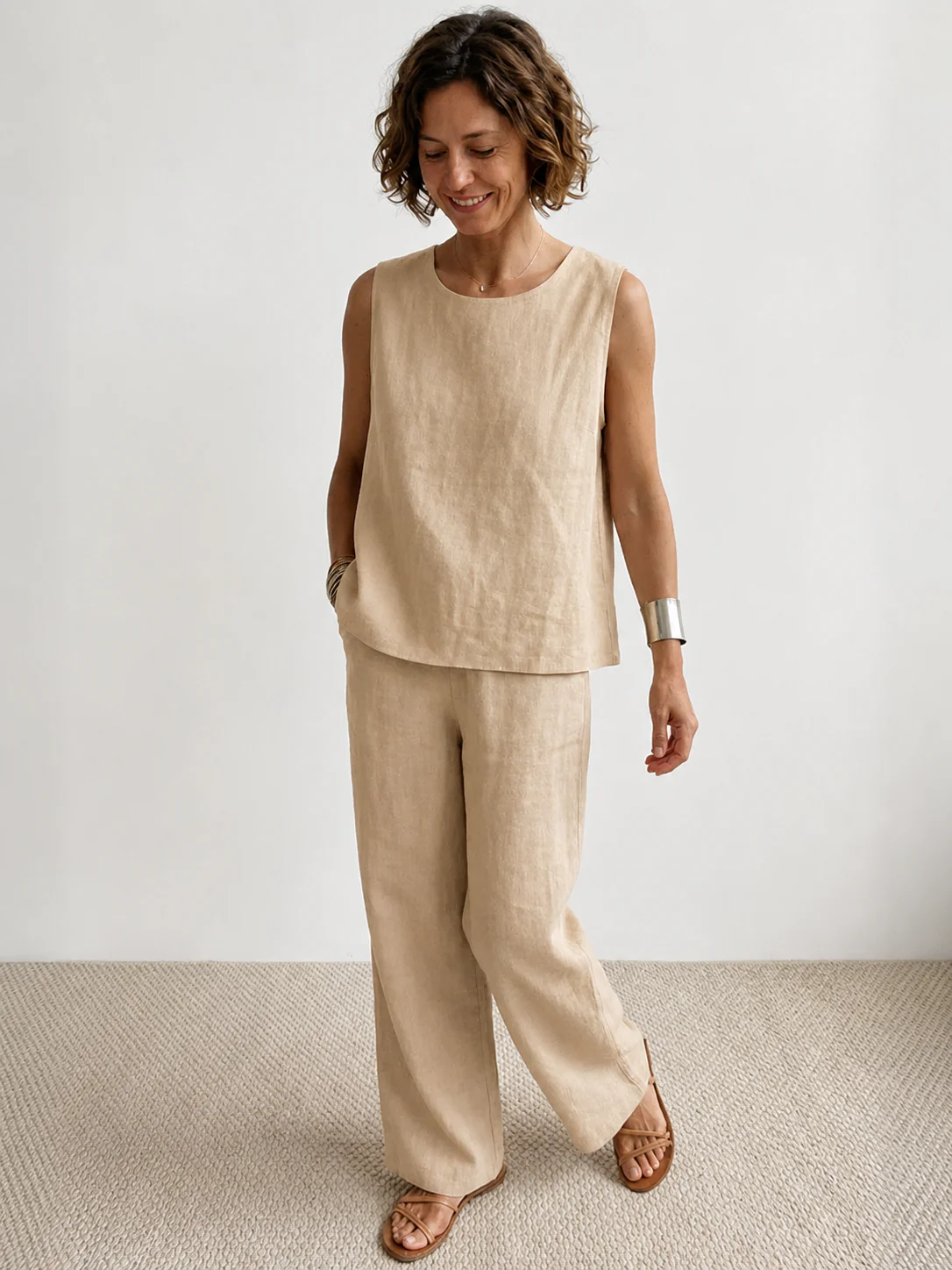 Olivia | Women's Sleeveless Tank Top and Wide-Leg Pants Set - Image 12
