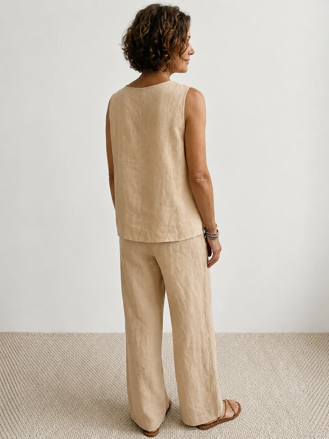 Olivia | Women's Sleeveless Tank Top and Wide-Leg Pants Set - Image 13