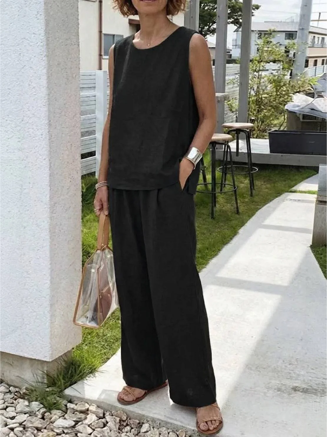 Olivia | Women's Sleeveless Tank Top and Wide-Leg Pants Set - Image 16
