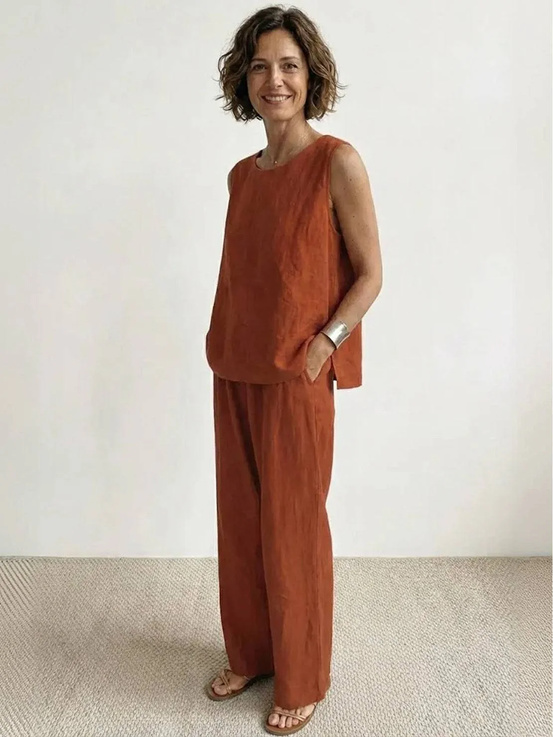 Olivia | Women's Sleeveless Tank Top and Wide-Leg Pants Set - Image 22