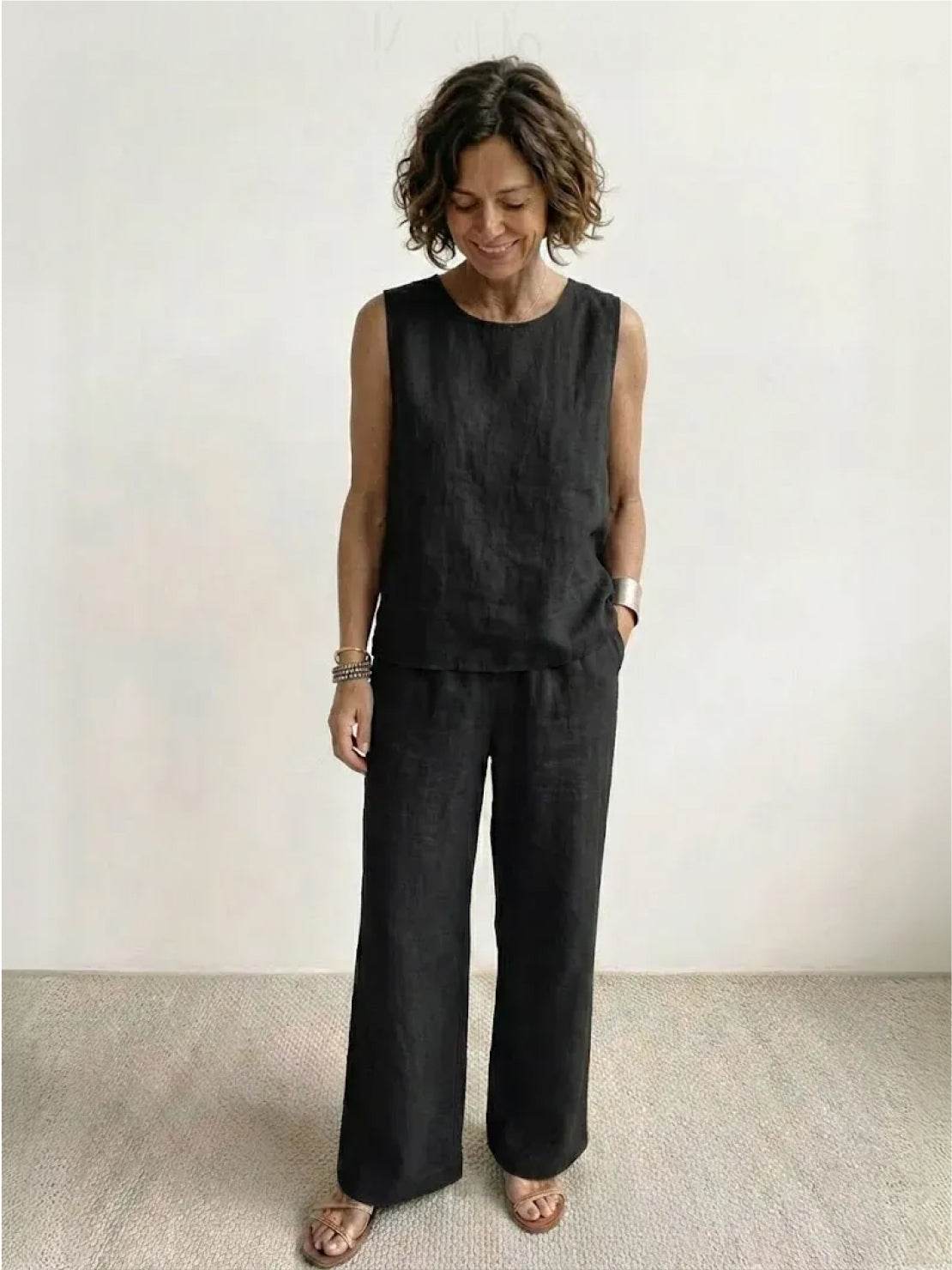 Olivia | Women's Sleeveless Tank Top and Wide-Leg Pants Set - Image 3