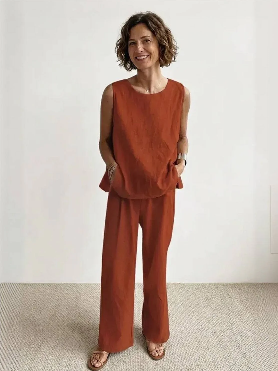 Olivia | Women's Sleeveless Tank Top and Wide-Leg Pants Set - Image 4