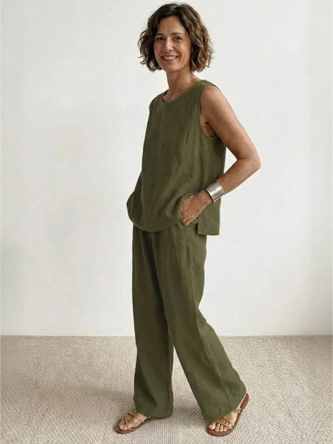 Olivia | Women's Sleeveless Tank Top and Wide-Leg Pants Set - Image 7