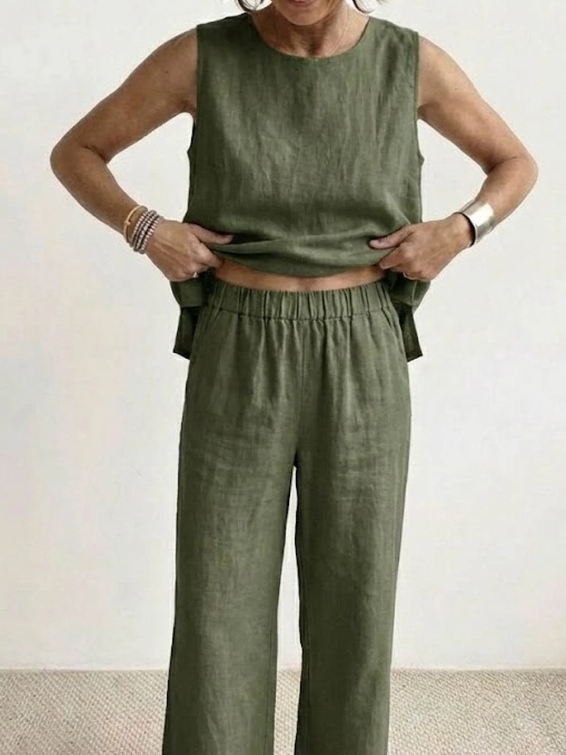 Olivia | Women's Sleeveless Tank Top and Wide-Leg Pants Set - Image 8