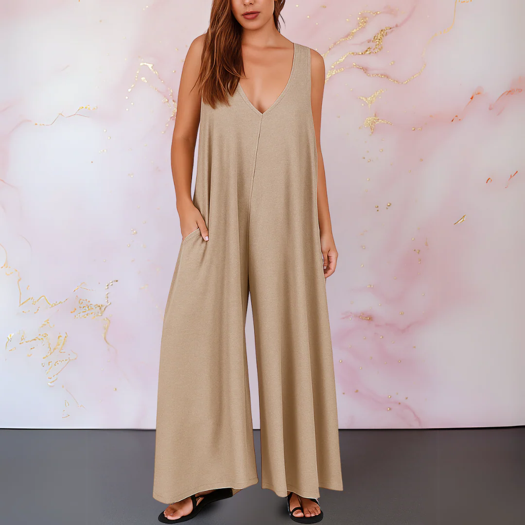 Onyx | Women's V-Neck Sleeveless Wide Leg Jumpsuit with Pockets - Image 6