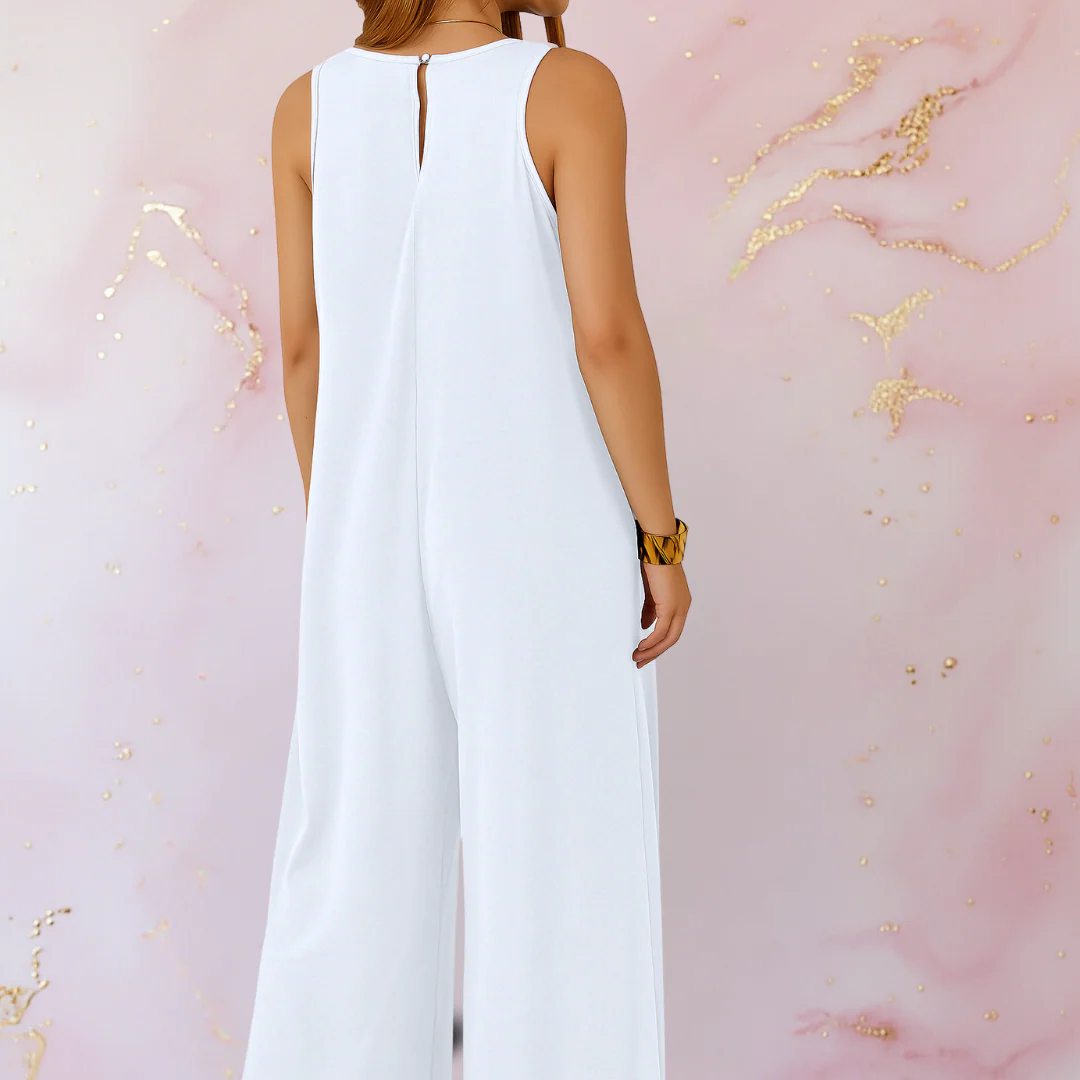Onyx | Women's V-Neck Sleeveless Wide Leg Jumpsuit with Pockets - Image 8