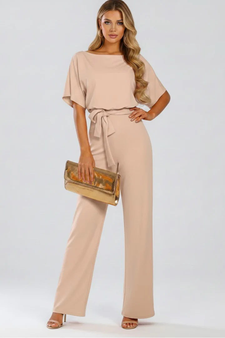 Oona | Women's Wide Leg Short Sleeve Jumpsuit with Belt - Image 2