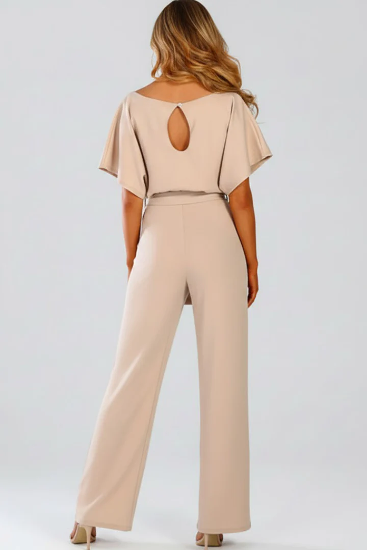 Oona | Women's Wide Leg Short Sleeve Jumpsuit with Belt - Image 3