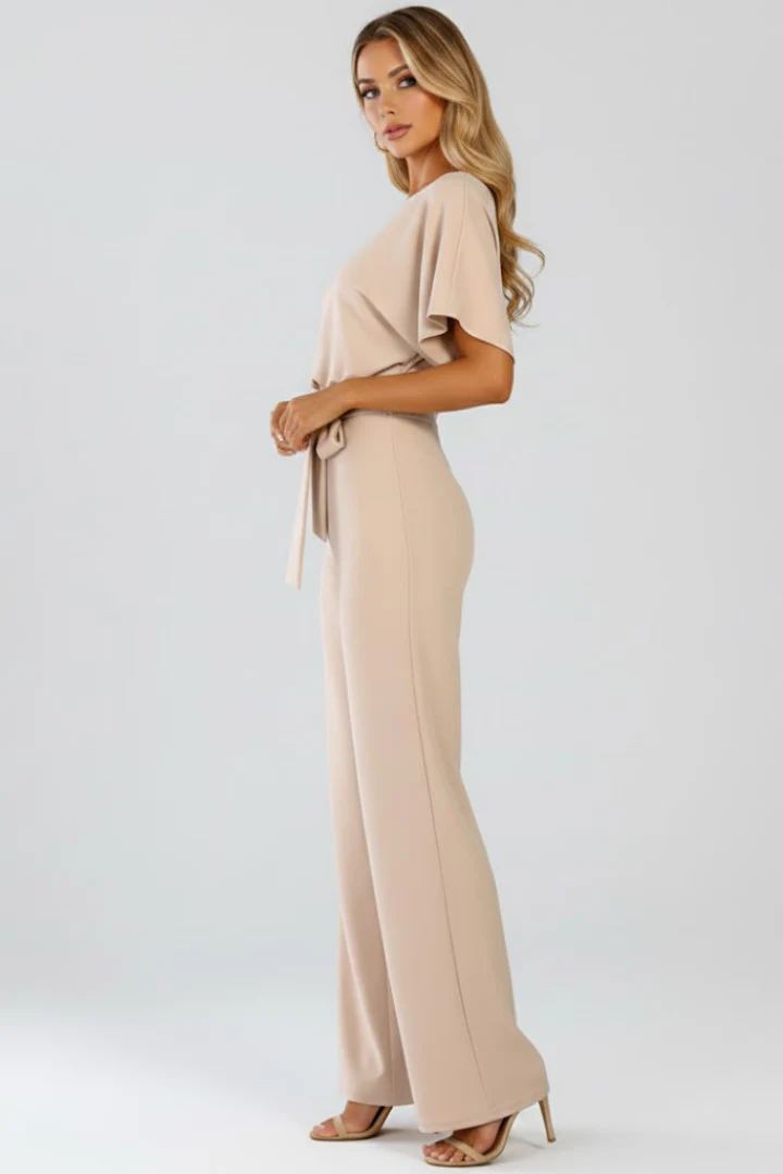Oona | Women's Wide Leg Short Sleeve Jumpsuit with Belt - Image 4