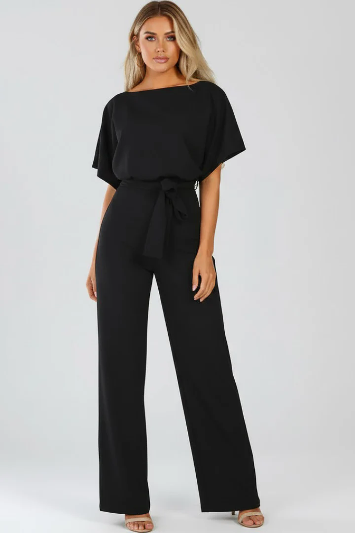 Oona | Women's Wide Leg Short Sleeve Jumpsuit with Belt - Image 6