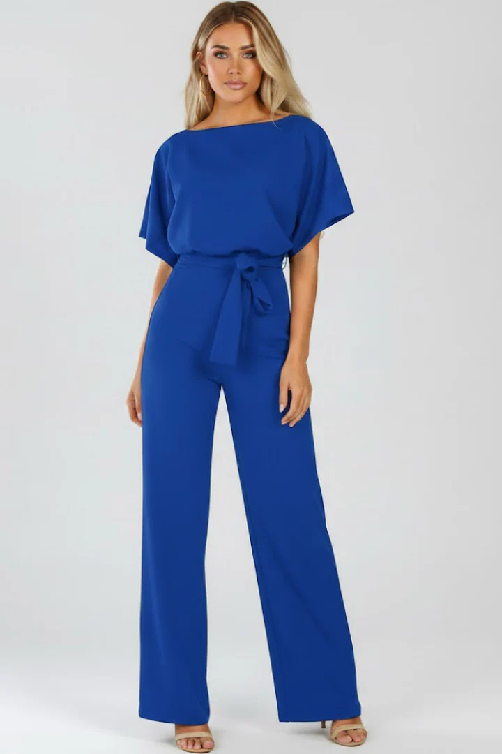 Oona | Women's Wide Leg Short Sleeve Jumpsuit with Belt - Image 7