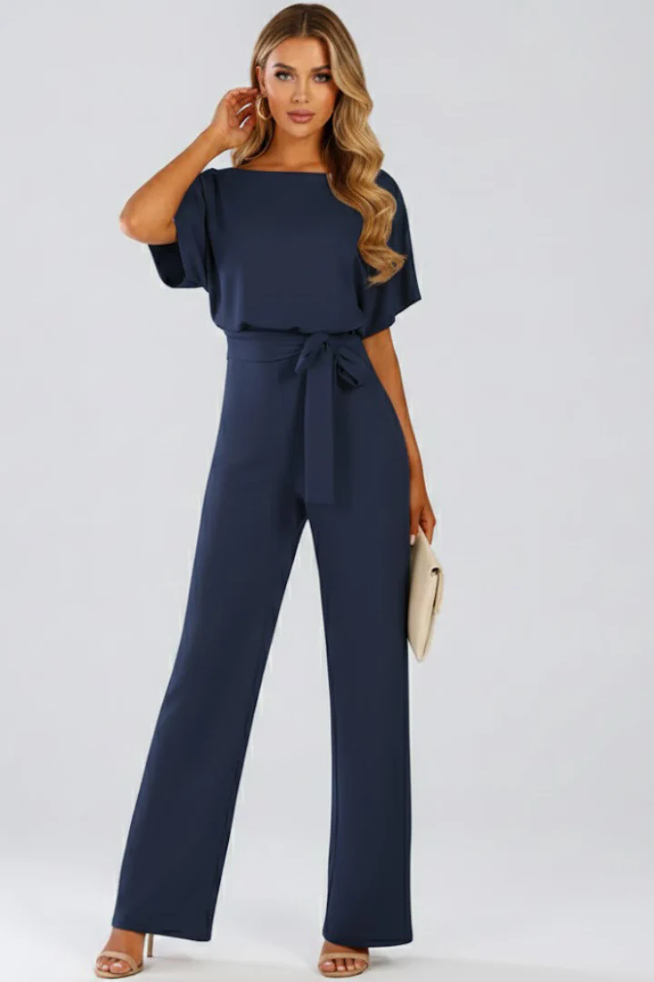 Oona | Women's Wide Leg Short Sleeve Jumpsuit with Belt - Image 8