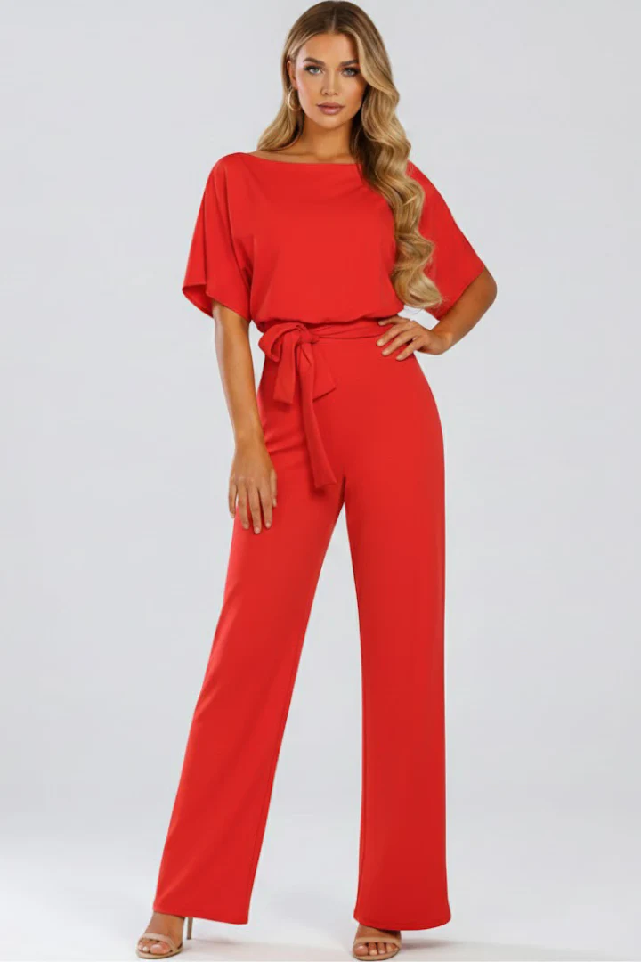 Oona | Women's Wide Leg Short Sleeve Jumpsuit with Belt - Image 9