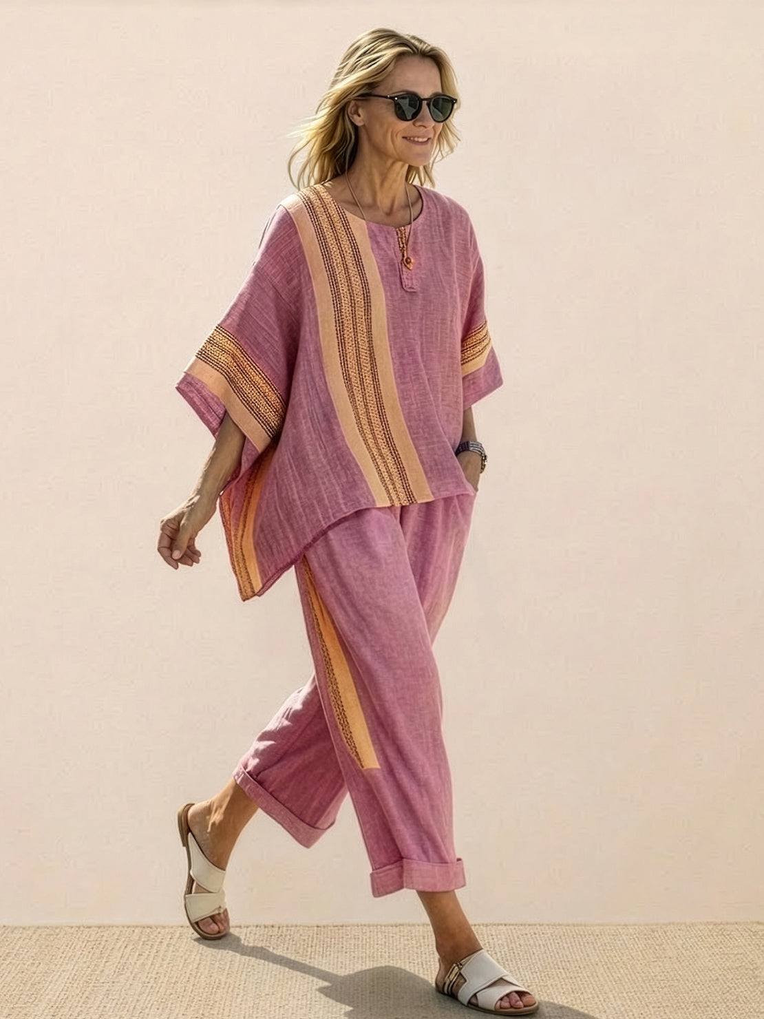 Paloma | Women's Casual Striped Wide-Leg Pants and Tee Two-Piece Set - Image 14