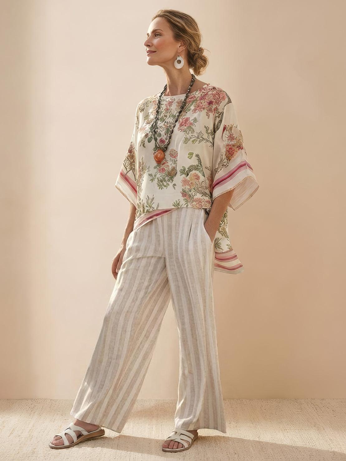 Paloma | Women's Casual Striped Wide-Leg Pants and Tee Two-Piece Set - Image 3