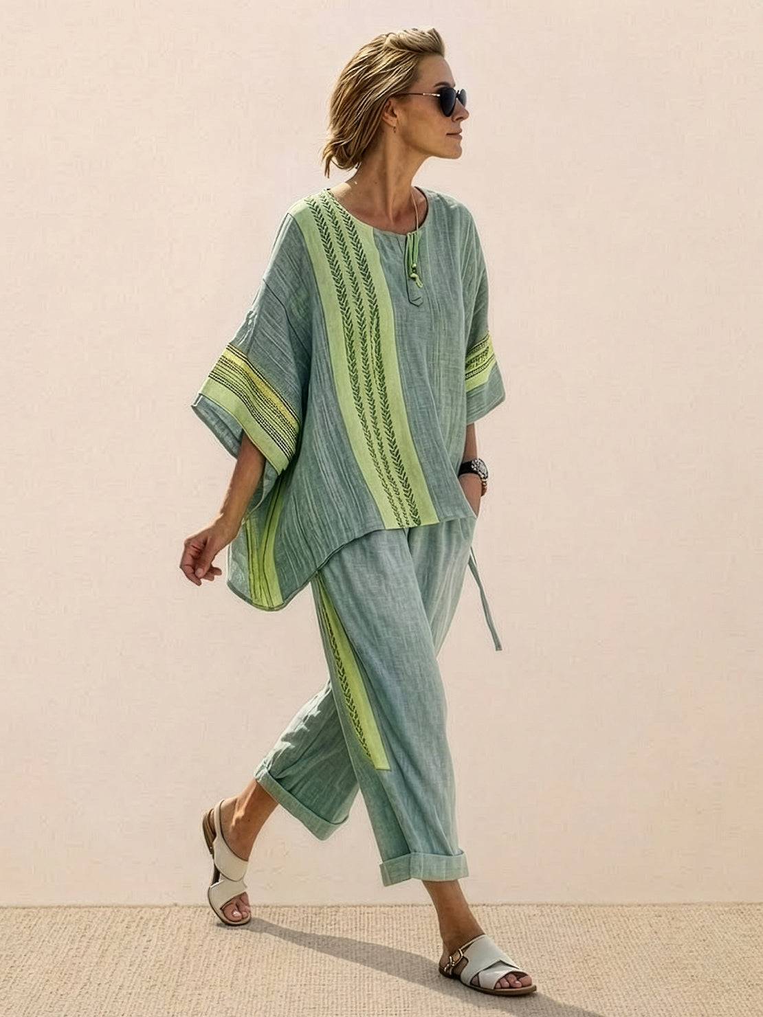 Paloma | Women's Casual Striped Wide-Leg Pants and Tee Two-Piece Set - Image 4