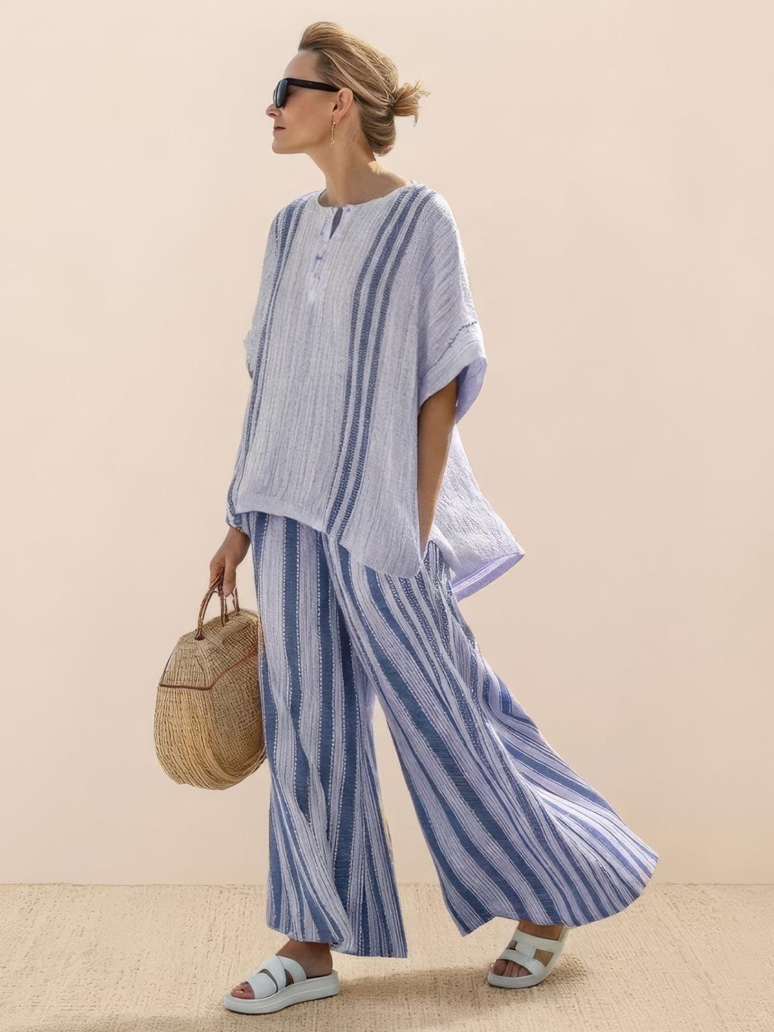 Paloma | Women's Casual Striped Wide-Leg Pants and Tee Two-Piece Set - Image 5