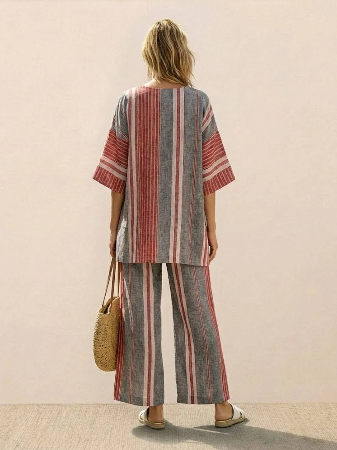 Paloma | Women's Casual Striped Wide-Leg Pants and Tee Two-Piece Set - Image 50