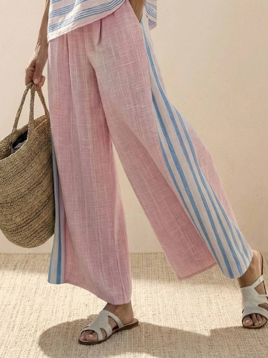 Paloma | Women's Casual Striped Wide-Leg Pants and Tee Two-Piece Set - Image 59