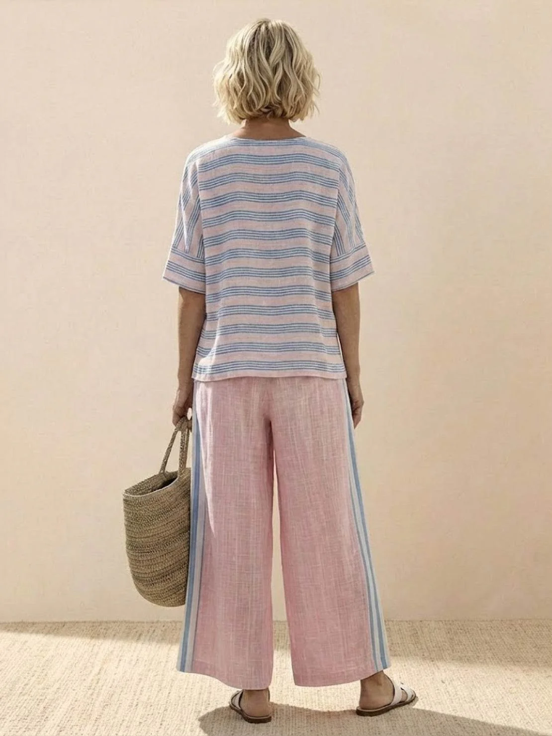 Paloma | Women's Casual Striped Wide-Leg Pants and Tee Two-Piece Set - Image 60