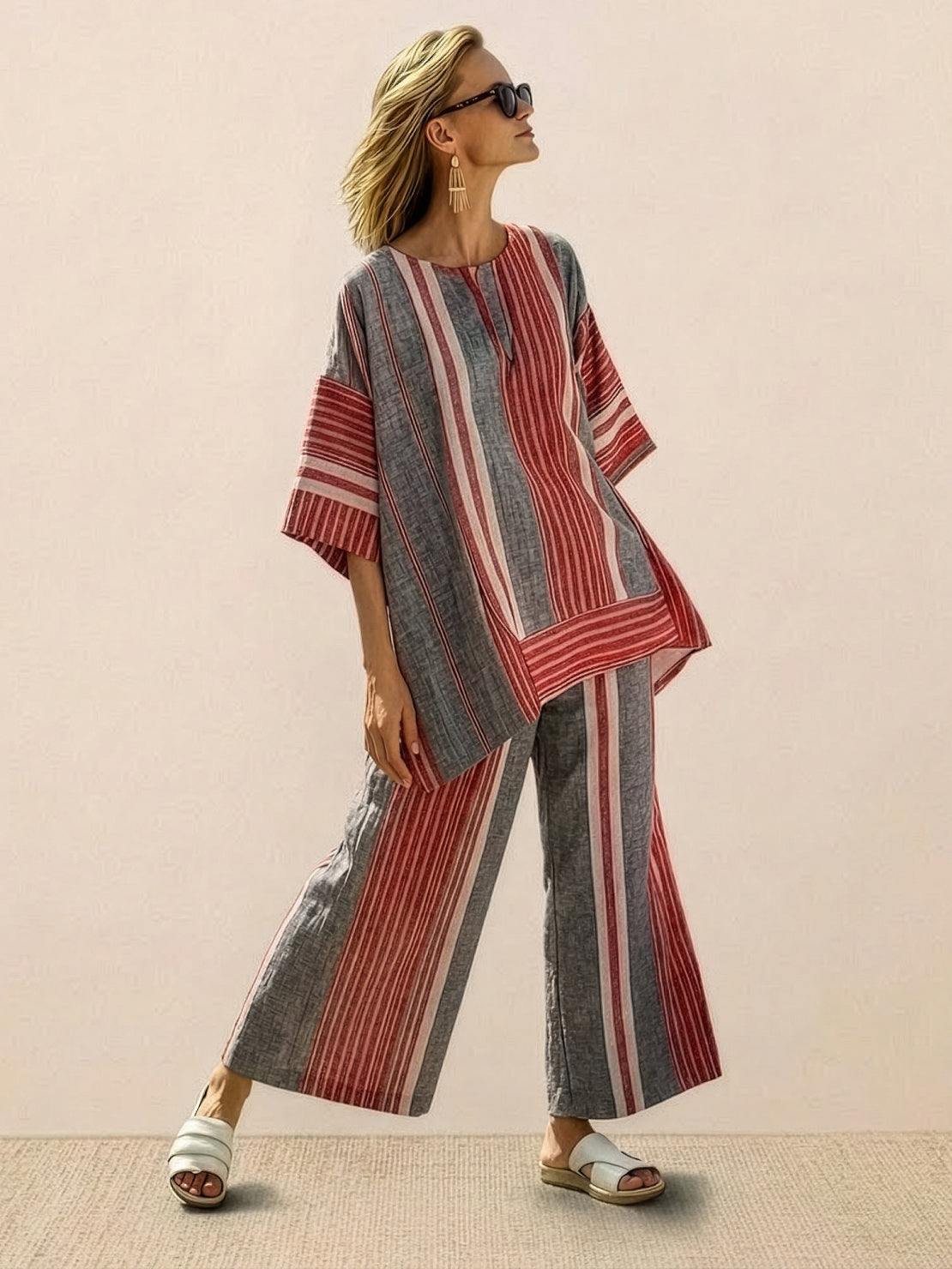 Paloma | Women's Casual Striped Wide-Leg Pants and Tee Two-Piece Set - Image 7