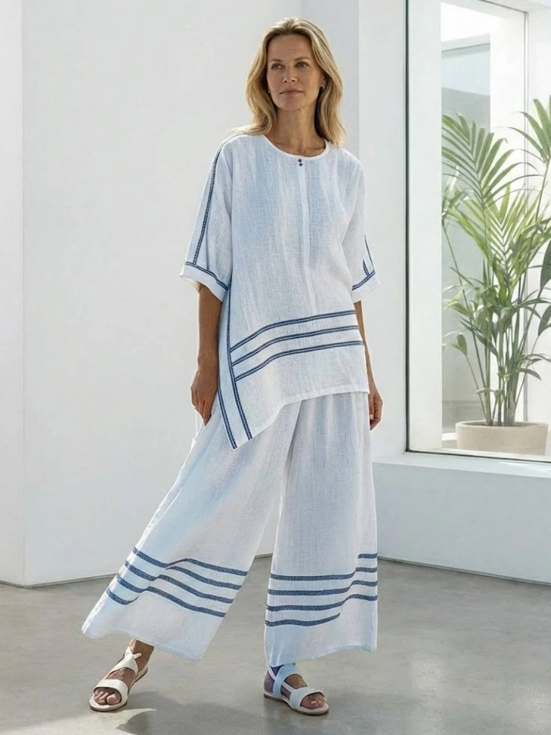 Paloma | Women's Casual Striped Wide-Leg Pants and Tee Two-Piece Set - Image 94