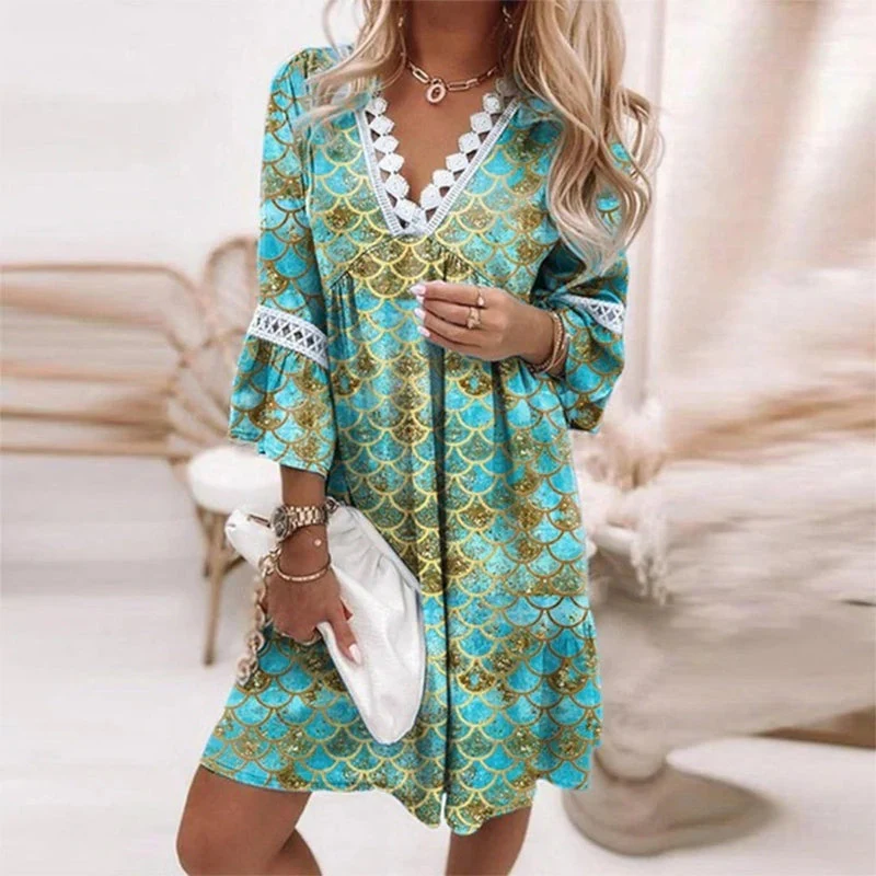 Penelope | Women's Boho Loose Fit Printed Mini Dress Evening - Image 3