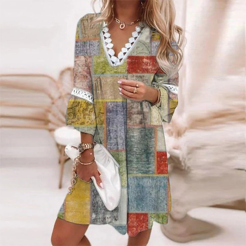 Penelope | Women's Boho Loose Fit Printed Mini Dress Evening - Image 4
