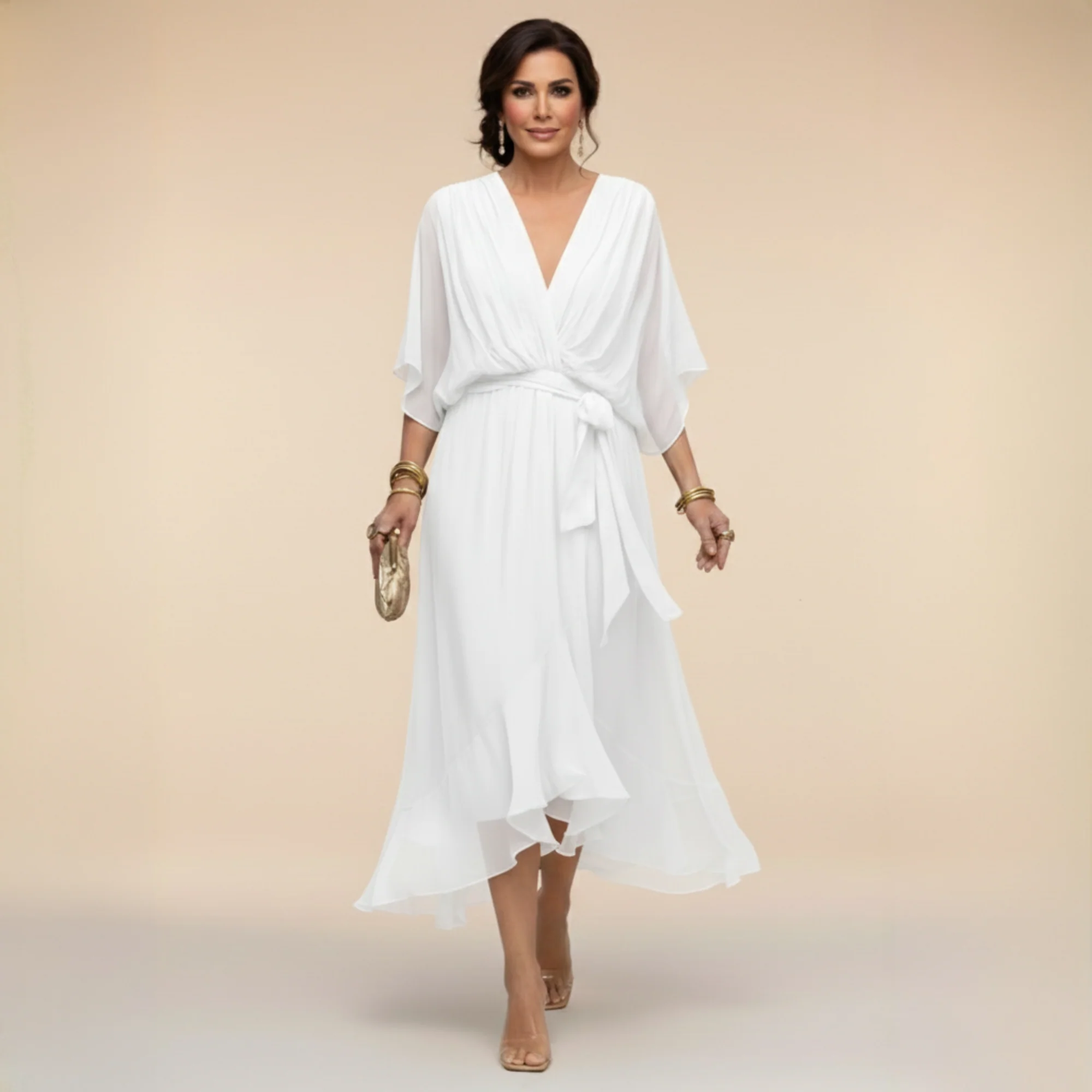 Penelope | Women's V-Neck Wrap Midi Dress - Image 10