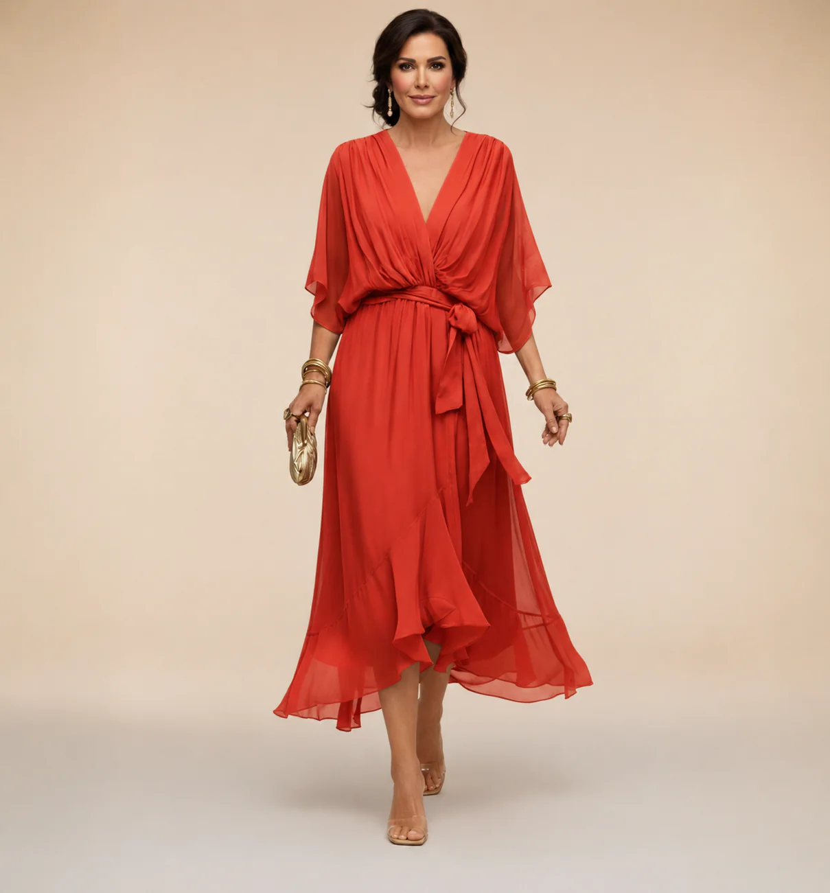 Penelope | Women's V-Neck Wrap Midi Dress - Image 11