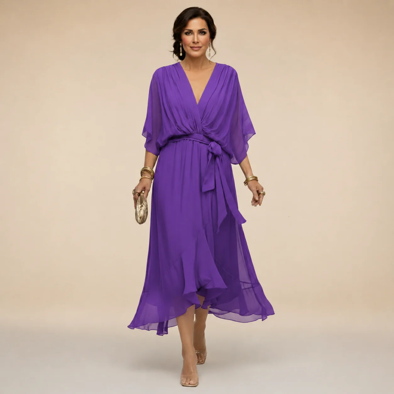 Penelope | Women's V-Neck Wrap Midi Dress - Image 12