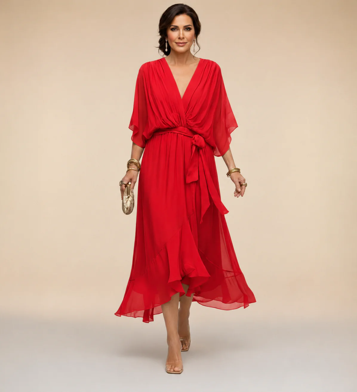 Penelope | Women's V-Neck Wrap Midi Dress - Image 13
